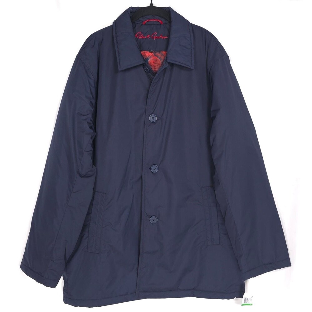 Robert Graham New Coat Jacket LARGE Button Up Navy Men's Lightly Padded RGF2439
